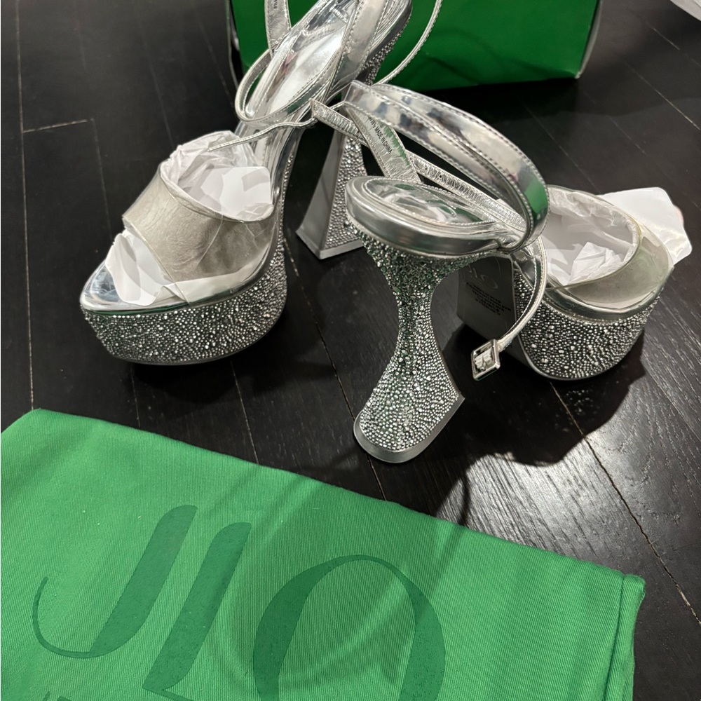 JLO Revolve Sparkling Silver Glitter Heels
